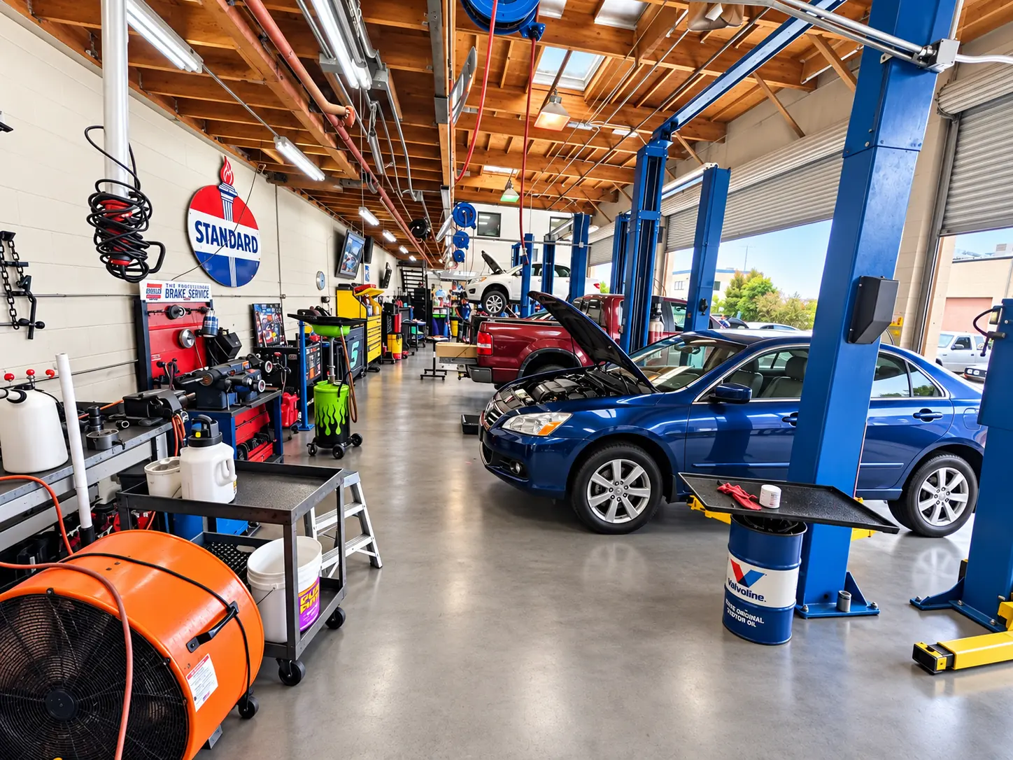 Vehicles in the service bays at HB Auto & AC