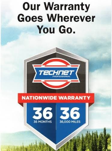 TechNet Nationwide Warranty: 36 months, 36,000 miles
