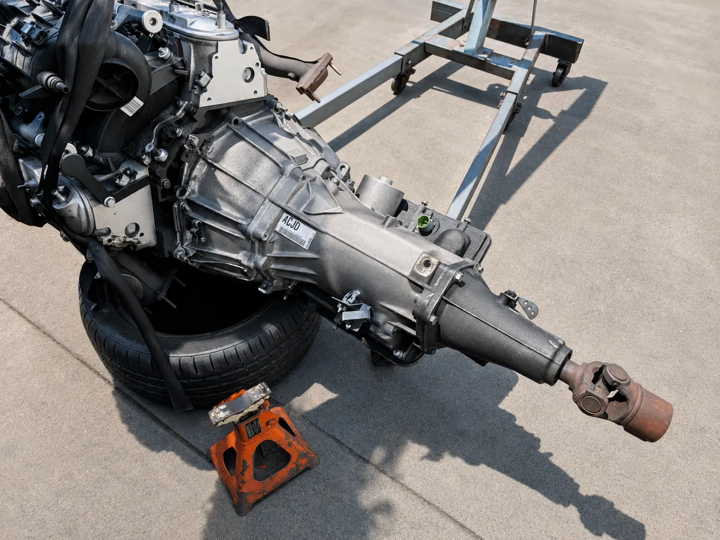 Transmission removed from a vehicle for service at HB Auto & AC