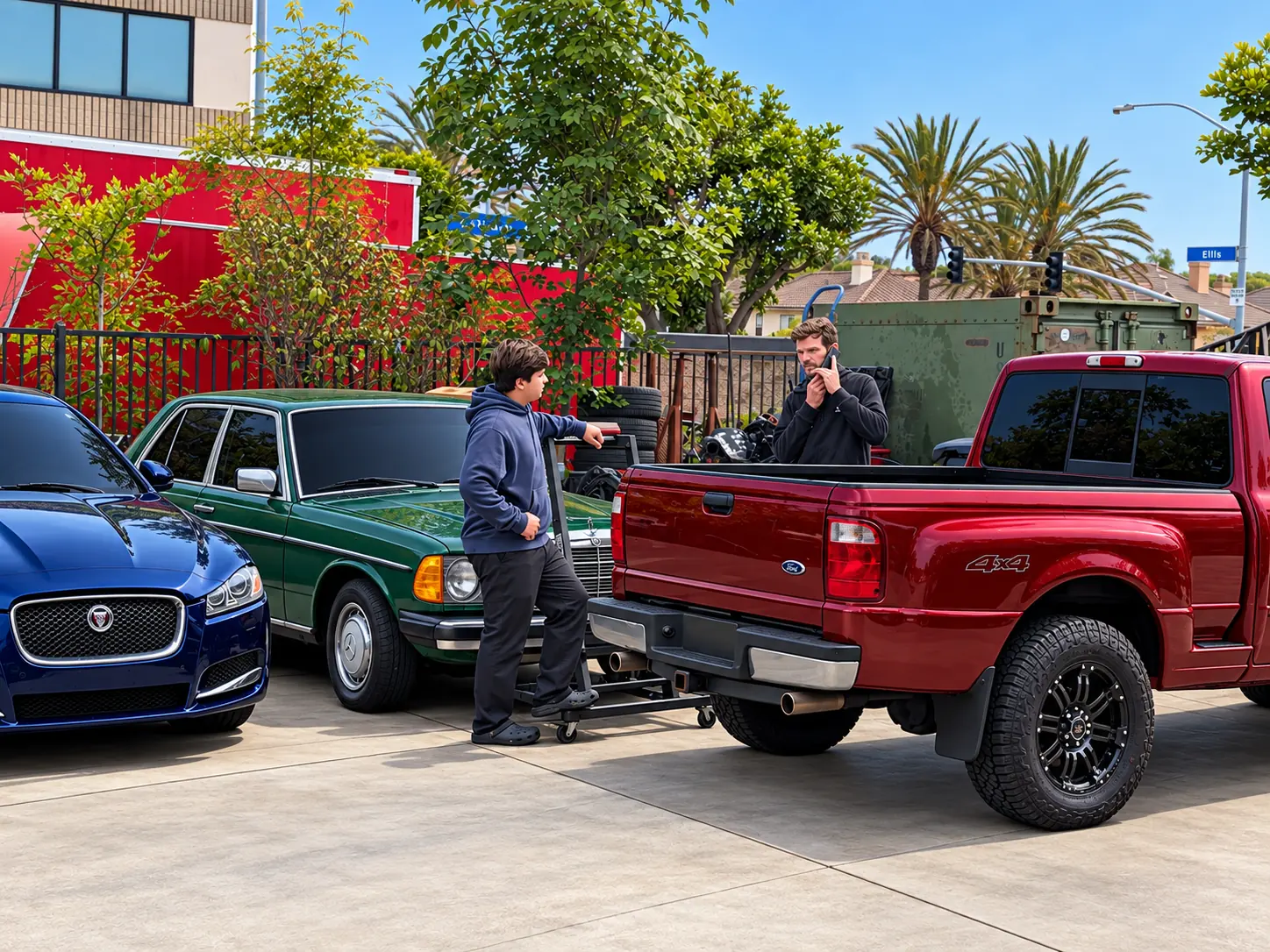 Customer vehicles in the lot at HB Auto & AC